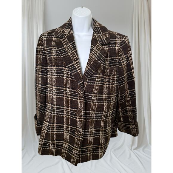 Preston & York Alexandra Espresso Brown Plaid Blazer Women’s Size 12 NWT - Picture 1 of 10